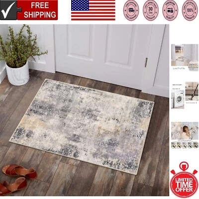 Alfombra abstracta contemporánea de 2' x 3' con respaldo antideslizante - perfecta para entradas Foto 1 de 4