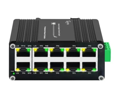 Mini Industrial 10 RJ45 Ports Gigabit Ethernet PoE Switch with 12V/24V/48V Input - Image 1 of 4