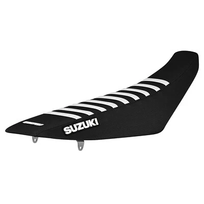 Funda de asiento Suzuki RM 125/250 2001-2024 Enjoy Mfg TODO NEGRO/BLANCO LOGOTIPO COSTILLA #52 Foto 1 de 4