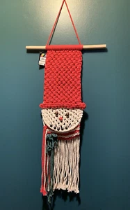 Macrame Snowman Door Wall Hanger Red White Winter Holiday Decoration 28" - Picture 1 of 7