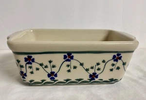 Mini Loaf Pan BOLESLAWCA Ceramika Pottery Blue Flowers Small Bread Bakeware - Picture 1 of 11