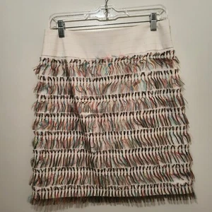 W By Worth Multi Color on White Tassels Pencil Skirt - Wide Waistband Size 2 - Picture 1 of 5