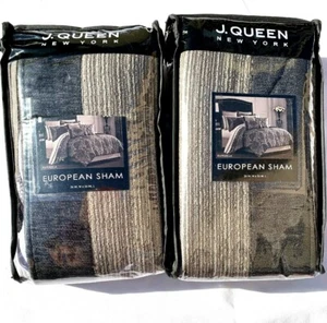 J Queen RAFFAELLA Graphite Brown Gray European Euro Pillow Sham Set of 2 - Picture 1 of 4