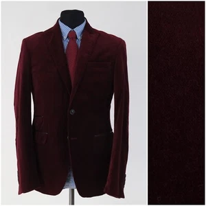Burgundy Velvet Blazer 40R UK Size ZARA Mens Cotton Sport Coat Tuxedo Jacket - Picture 1 of 12