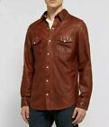 Shirt Real Formal Casual Brown Leather Party Stylish Men 100% Lambskin Handmade