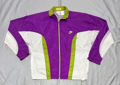 Jaqueta corta-vento vintage Nike feminina média roxa branca verde colorblock anos 90 - Imagem 1 de 4