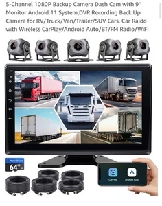 5-Channel 1080P Backup Camera Dash Cam with 9'' Monitor Android.11 System - Picture 1 of 3