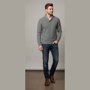 Banana Republic Herren Schal V-Ausschnitt Merinowolle Pullover Sweater Grau Medium - Bild 1 von 15