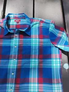 Arizona Men's XL Short Sleeve Shirt Blue Plaid Button Up Chest Pocket - Picture 1 of 5