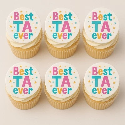 Juego de 12 Comestibles Coloridos Mejor Maestro TA Cupcake Pasteles Toppers ICING SIN CORTAR Foto 1 de 2