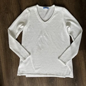 J. McLaughlin Women's size Small Callum Sweater White Knit V-neck Minimalist - Picture 1 of 9