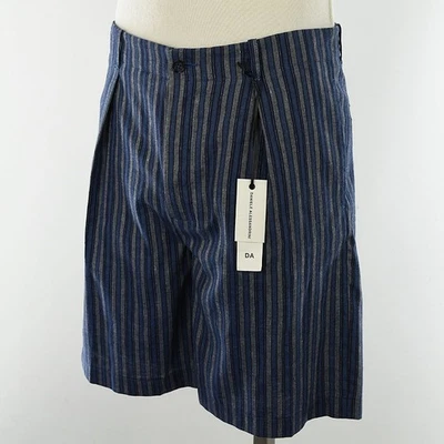 Pantalones Cortos DANIELE ALESSANDRINI Azul Marino Rayas Pliegue Único Lino Algodón 46 Italia Nuevos con Etiquetas Foto 1 de 2