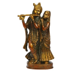 Brass Radha Krishna Statue Beautiful Divine Love Couple Figurine Idol Sculpture - Picture 1 of 5