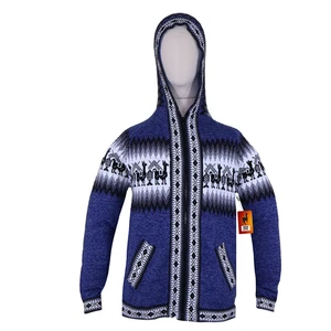 MEN HANDMADE ANDEAN ALPACA LIGHT BLUE ZIP HOODIE SWEATER SZ XL - Picture 1 of 9