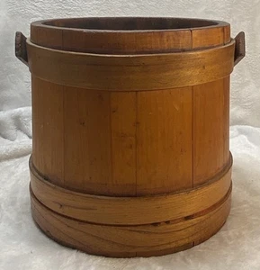 Antiker primitiver hölzerner Tannenzuckereimer mit Schwenkgriff ohne Deckel 9 Zoll - Bild 1 von 9