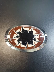 Metal Belt Buckle With Abstract Black White & Brown Enameled Inlay - Bild 1 von 6