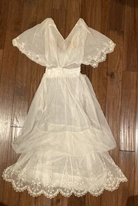 Antique 1910s Edwardian tea dress lawn dress ivory net XS - Picture 1 of 12