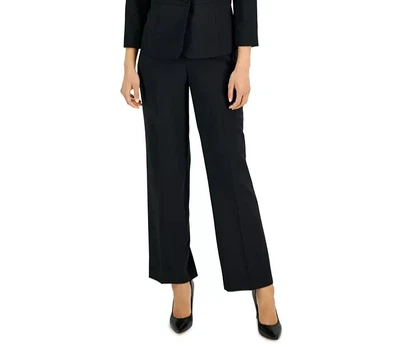 Le Suit Petite Straight Leg Crepe Mid Rise Pants Women's 4P Black Zip Hook & Bar - Image 1 of 4