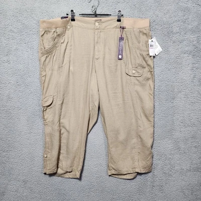 Gloria Vanderbilt Caqui Tori Talla Grande 22w Lino Rayón Capri Bolsillos Elásticos Nuevo con Etiquetas Foto 1 de 4