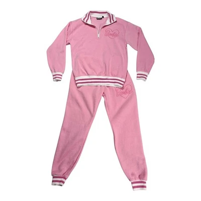 BARBIE Women Fleece Pink Tracksuit 2-Piece Quarter Zip Top Jogger Set Size Small - Image 1 of 4