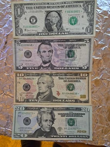 2017 A 20-10-5-1 Star Notes U.S Currency Lot 4 Notes - Picture 1 of 3