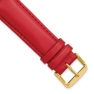 DeBeer 19mm Red Smooth Leather Chrono Red Gold-tone Buckle Watch Band - Picture 1 of 3