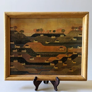 Taylor & Ng Folk Art Tray San Francisco Wood Wall Hanging Village Houses VTG - Picture 1 of 7