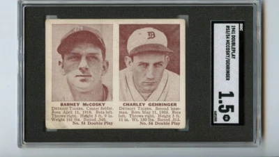 1941 DoublePlay Charley Gehringer/ McCosky Tigers #53,54 🚀😳💥 SGC Graded 1.5 - Image 1 of 2