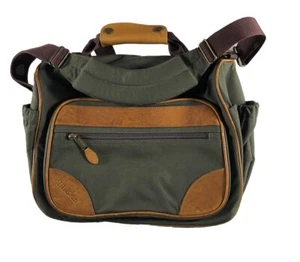 Borsa per fotocamera LL Bean verde tela e pelle nuova vecchia stock tracolla imbottita - Foto 1 di 11