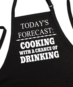 Funny Black BBQ Apron Gift Idea Today's Forecast, Fully Adjustable, Two Pockets - Picture 1 of 5