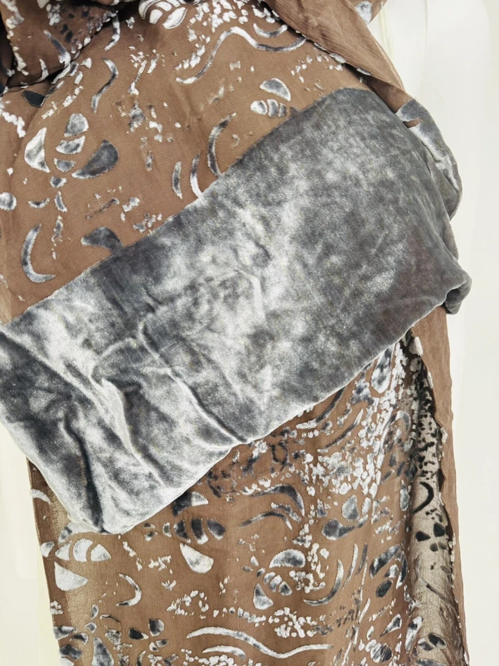 Jan Lindsay London Silk Velvet Shawl W Devore Hand Made In England 10” X 70” - Image 1 of 4