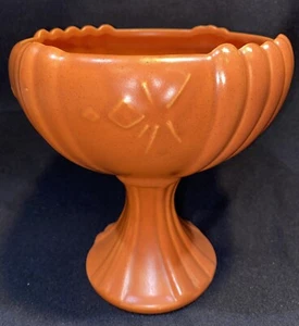 McCoy Pottery Pedestal Orange Rust Planter #2002 Retro Mid Century Modern 8" - Picture 1 of 8
