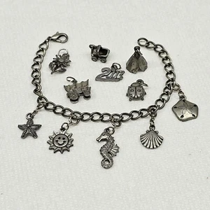 Charm Bracelet Charms Metal Pewter SilverTone Teepee Sun Seahorse Ladybug Flower - Picture 1 of 15
