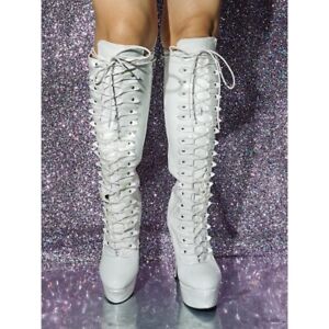 Women Platform Shiny Thin High Heels Knee High Boots Over Knee Boots Shoes 36-47