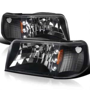 Fits 93-97 Ford Ranger Black LED Strip 1PC Style Headlights+Corner Signal Lamps - Picture 1 of 5