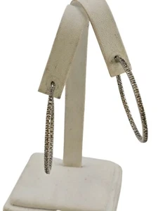 Vintage Marked 925 Sterling Silver Cubic Zirconia Hoop Earrings (A7741) - Picture 1 of 6