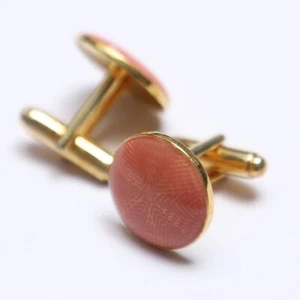 925 Sterling Silver Pink Enamel Gold Plated Round Shape Wedding Cufflinks - Picture 1 of 4