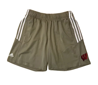Y2K Adidas University of Wisconsin Badgers Logo Athletic Shorts Tan Size Large - Image 1 of 4