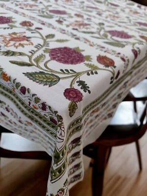 Indian Hand Block Print Tablecloth Kitchen with Napkin Cotton Floral Rectangular - Image 1 of 4