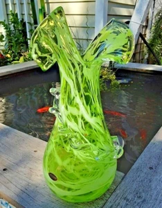 Lime Green Art Glass Vase Asfour Crystal  14" Tall - Picture 1 of 9