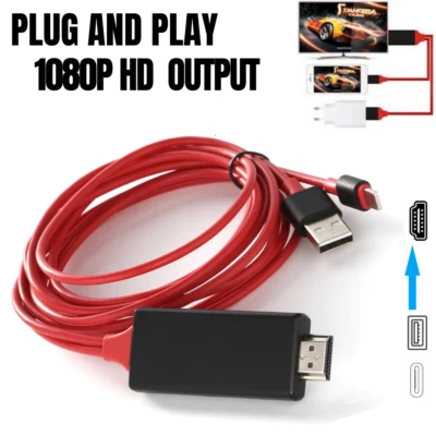 1080P HDMI Mirroring Cord Phone To TV HDTV AV Adapter For iPhone 14 13 11 8 iPad - Image 1 of 4