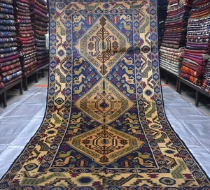 Alfombra oriental persa anudada a mano azul vintage afgana de 4x7 pies - Imagen 1 de 10