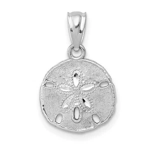 14k White Gold Polished And Textured Sand Dollar Charm Pendant - Picture 1 of 6