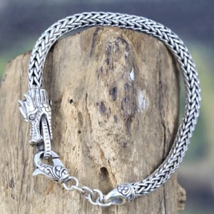 Sterling Silver Dragon Head Bracelet with Gold Accent - Picture 1 of 12