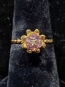 Anillo de flores de amatista y diamantes de oro amarillo de 14 quilates para damas ** - Imagen 1 de 3