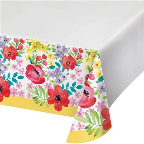 Toalha de mesa de papel Spring Poppies 54" x 102" flores da primavera utensílios de mesa florais - Imagem 1 de 1