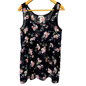 M Pacsun Tank Top Kirra Sheer Chiffon Floral Babydoll Black Lace Trim Vtg Y2K - Picture 1 of 6