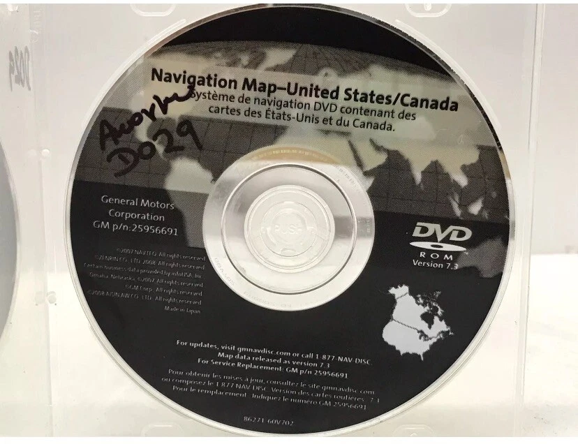 NAVIGATION SYSTEM MAP DVD USA/CANADA P/N 25956691 VERSION 7.3  "D029" - Image 1 of 4
