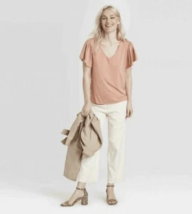 Neu mit Etikett A New Day Damen Coral Schmetterling Kappe Ärmelbluse Größe Small - Bild 1 von 4