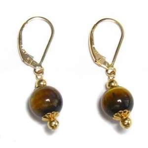 Pendientes colgantes traseros con palanca de cuentas de tigre de 8 mm oro 14K, relleno de oro o plata - Imagen 1 de 1